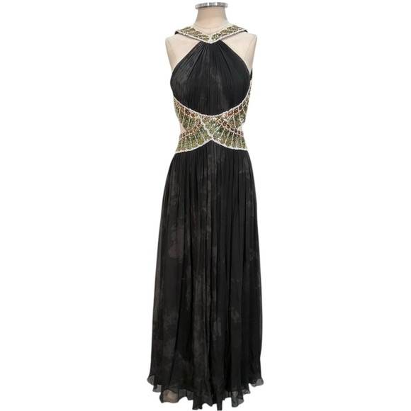 Mandalay Sequin Silk Sleeveless Halter Open Back Maxi Dress Size 6 - Picture 1 of 14
